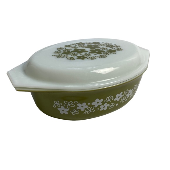 Pyrex Other - Vintage Pyrex Oval Casserole w Lid
Spring Blossom Pattern Green